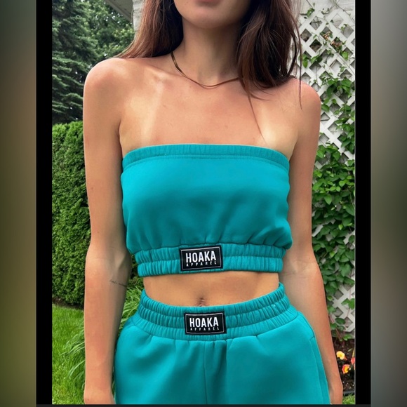 Hoaka Tops - HOAKA Teal Strapless Crop Top xsmall